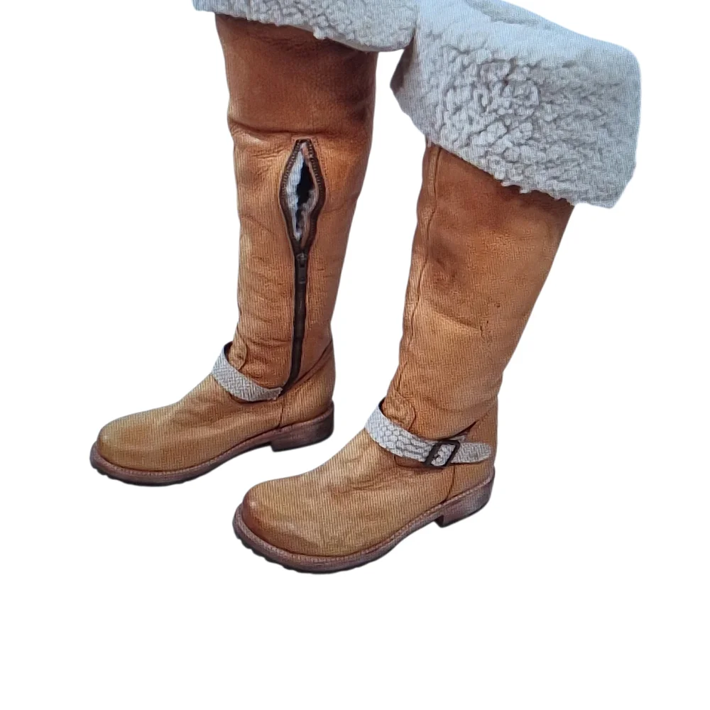 Freebird by Steven Tan Leather Over-The-Knee Boots with Cream Fur Cuff - Picture 2 of 6